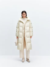 Women's Beige Hooded Extra Long Warm Puffer Jacket